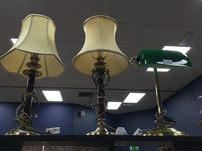 Lot 120 - A BRASS DESK LAMP AND FOUR OTHER LAMPS
