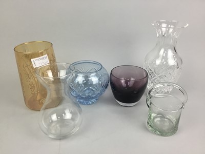 Lot 73 - A LOT OF THREE CRYSTAL DECANTERS WITH STOPPERS AND OTHER CRYSTAL WARE