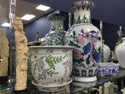 Lot 126 - A LARGE 20TH CENTURY CHINESE VASE, A PLANTER ON STAND AND AN IVORINE FIGURE