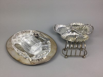 Lot 175 - A VICTORIAN SILVER PLATED RECTANGULAR TRAY AND OTHER PLATED WARE