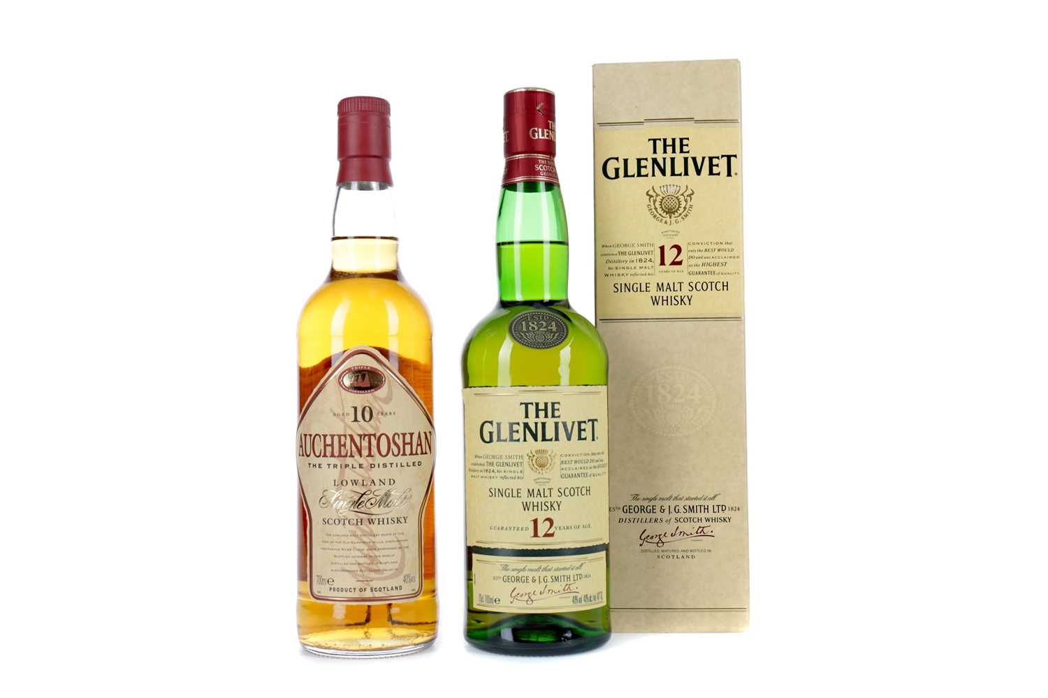 Lot 135 - GLENLIVET AGED 12 YEARS AND AUCHENTOSHAN AGED 10 YEARS