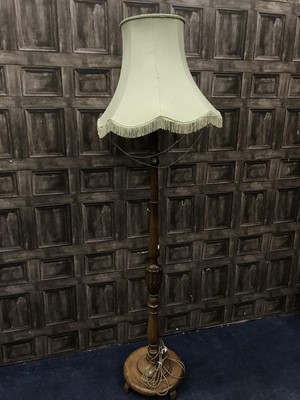 Lot 250 - A MAHOGANY STANDARD LAMP WITH SHADE