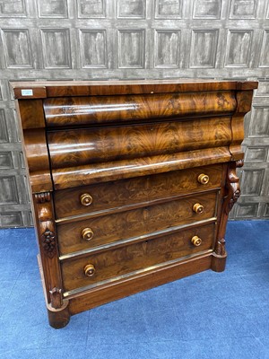 Lot 255 - A VICTORIAN MAHOGANY OGEE CHEST OF DRAWERS
