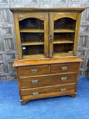 Lot 290 - A 19TH CENTURY TWO DOOR BOOKCASE AND A WALNUT CHEST