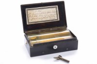 Lot 8 - SMALL LACQUERED SWISS CYLINDER MUSIC BOX The 7....