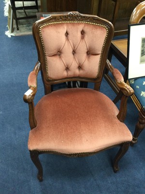 Lot 220 - A LOT OF TWO CONTINENTAL STYLE ELBOW CHAIRS AND TWO OTHER CHAIRS