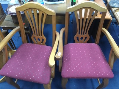 Lot 214 - A MODERN PINE KITCHEN TABLE AND TWO ARMCHAIRS