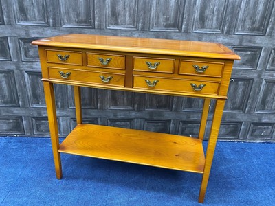 Lot 222 - A YEW WOOD SIDE TABLE AND SIMILAR CABINET