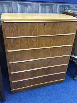 Lot 205 - A RETRO TEAK CHEST OF SIX DRAWERS