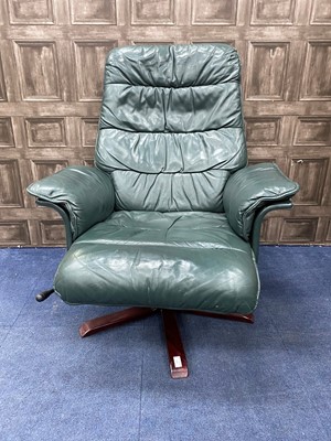 Lot 219 - A GREEN LEATHER SWIVEL ARMCHAIR