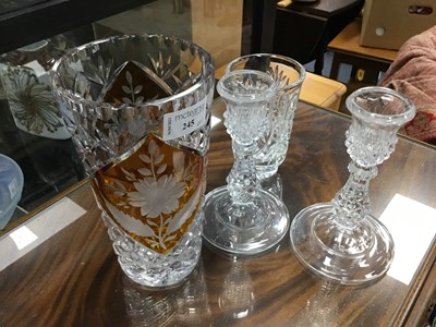 Lot 245 - A LOT OF CRYSTAL AND GLASS BOWLS, VASES AND CANDLESTICKS