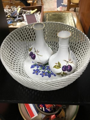 Lot 301 - A GROUP OF FOUR PORTUGUESE BASKET COMPORTS AND A PAIR OF ROYAL WORCESTER VASES