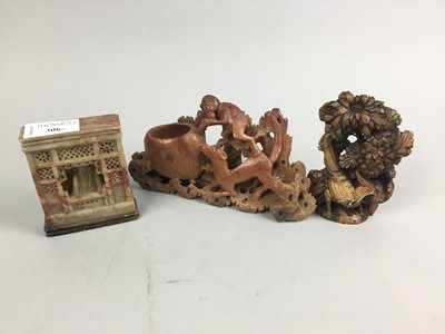 Lot 306 - THREE CHINESE SOAPSTONE CARVINGS