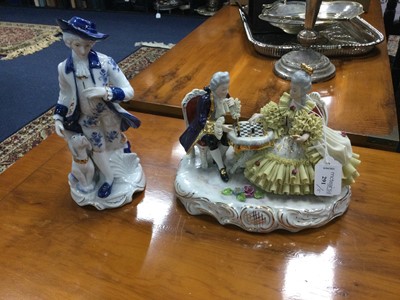 Lot 291 - A GERMAN CERAMIC GROUP OF THE CHESS PLAYERS AND FOUR LEONARDO FIGURES