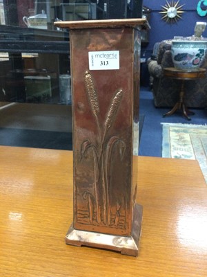 Lot 313 - A COPPER TAPERING VASE OF ART & CRAFTS DESIGN