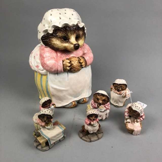 Lot 13 - AN ENESCO BEATRIX POTTER BISCUIT JAR AND OTHER FIGURES