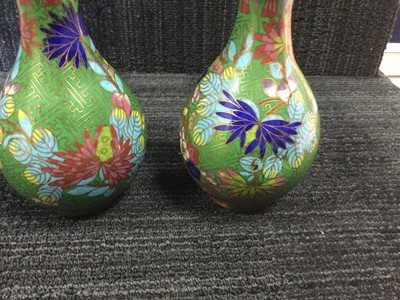Lot 745 - A LOT OF TWO PAIRS OF EARLY 20TH CENTURY CHINESE CLOISONNE ENAMEL VASES AND TWO OTHER VASES
