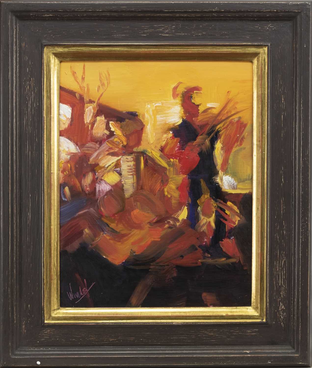Lot 630 - DANCING ON THE TABLES, GLENFINNAN (STUDY), AN OIL BY GAIL WENDORF