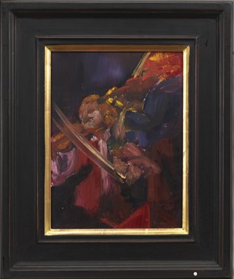 Lot 782 - FIDDLE '99, ALISDAIR FRASER, AN OIL BY GAIL WENDORF