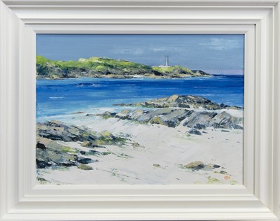 Lot 791 - THE LIGHTHOUSE, ARDNAMURCHAN POINT, AN OIL BY ERNI UPTON