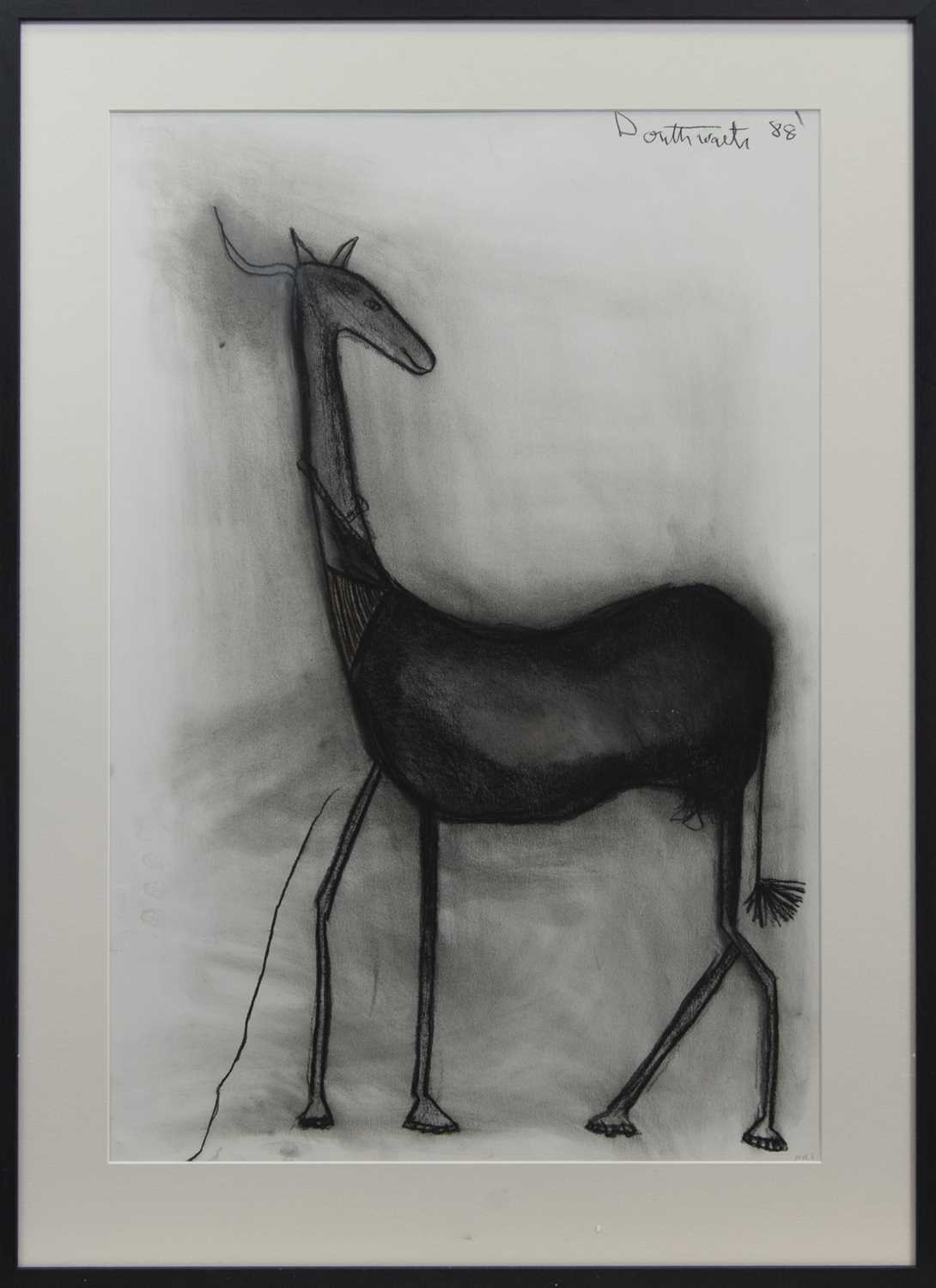 Lot 796 - HORSE, A CHARCOAL BY PAT DOUTHWAITE