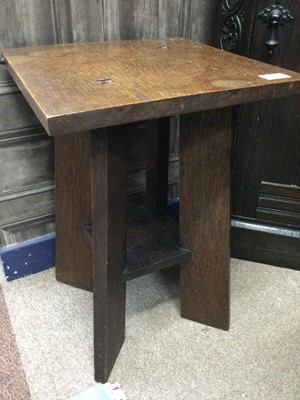 Lot 428 - AN OAK TWO TIER OCCASIONAL TABLE AND A FILING DRAWER