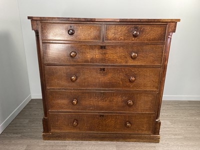 Lot 1330 - A VICTORIAN OAK CHEST OF DRAWERS