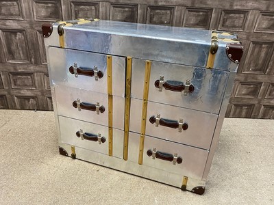 Lot 438 - A CHEST OF SIX DRAWERS WITH ALUMINIUM VENEER