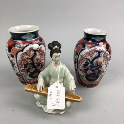 Lot 469 - TWO  JAPANESE IMARI VASES AND A FIGURE