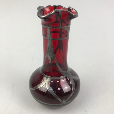 Lot 517 - A SILVER OVERLAID CRANBERRY GLASS VASE