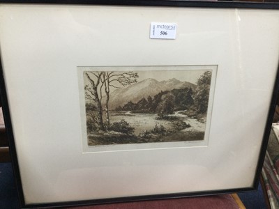 Lot 506 - ROAD THROUGH THE PASS, TROSSACHS, SCOTLAND, AN ETCHING BY PETER GRAHAME, AND ANOTHER