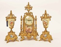 Lot 89 - VICTORIAN STYLE CLOCK GARNITURE in gilded...