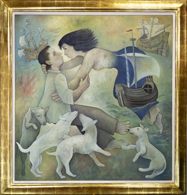 Lot 710 - COME SAIL YOUR SHIPS AROUND ME, A LARGE OIL BY MICHAEL SCOTT