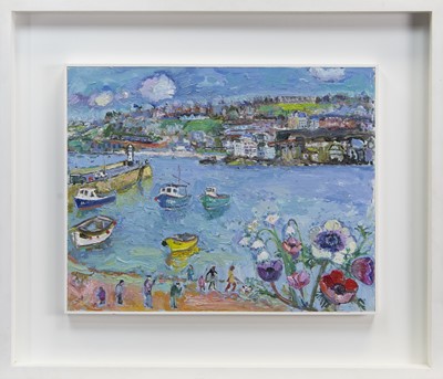 Lot 718 - EARLY SPRING SUNSET, ST IVES, AN OIL BY LINDA WEIR