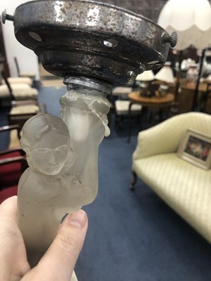 Lot 129 - AN ART DECO OPAQUE GLASS FIGURAL TABLE LAMP AND OTHER GLASS WARE