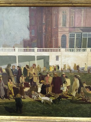 Lot 98 - REMEMBRANCE DAY, BROADSTAIRS, AN OIL ATTRIBUTED TO EVELYN MARY DUNBAR