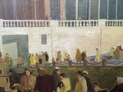 Lot 98 - REMEMBRANCE DAY, BROADSTAIRS, AN OIL ATTRIBUTED TO EVELYN MARY DUNBAR