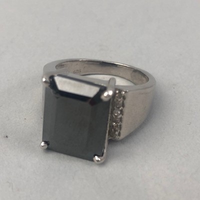 Lot 276 - A BLACK MOISSANITE RING AND A BLACK MOISSANITE RING