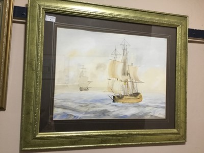 Lot 8 - A LOT OF SIX PICTURES INCLUDING AN OIL OF TWO BATTLESHIPS