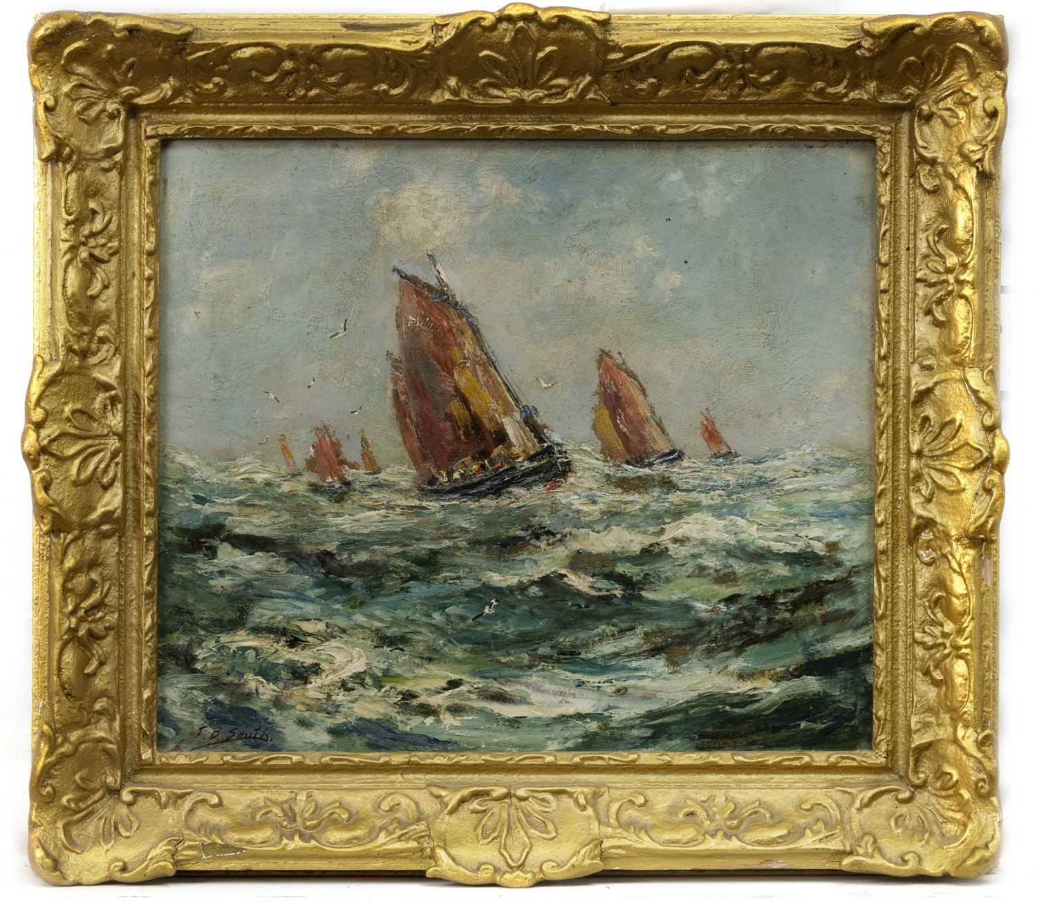 Lot 115 - MAKING HOME IN A FRESHENING BREEZE, AN OIL BY T B SMITH