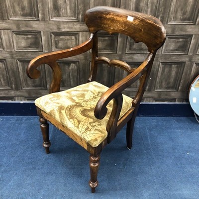 Lot 264 - A VICTORIAN MAHOGANY ELBOW CHAIR AND TWO OTHER PAIRS OF CHAIRS