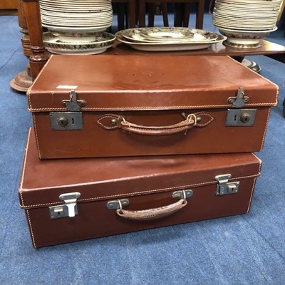 Lot 279 - A LOT OF TWO VINTAGE LEATHER SUITCASES