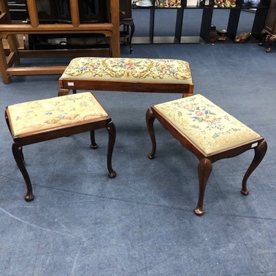 Lot 265 - A MAHOGANY DRESSING STOOL, ANOTHER AND A DUET PIANO STOOL