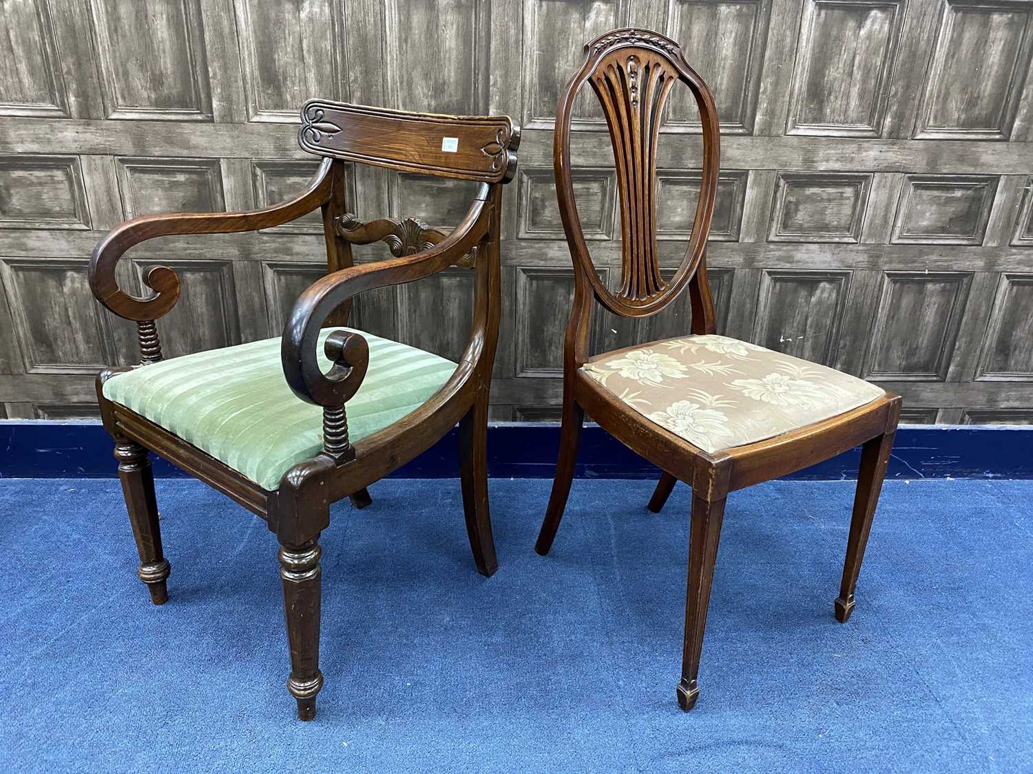 Lot 151 - AN EARLY 19TH CENTURY CARVER CHAIR AND ANOTHER CHAIR