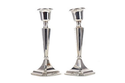 Lot 417 - A PAIR OF GEORGE V SILVER CANDLESTICKS