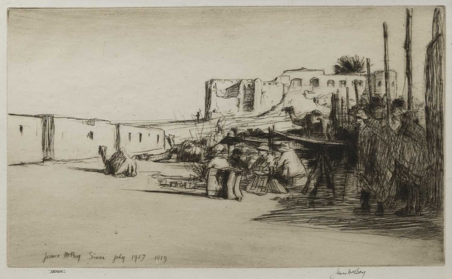 Lot 123 - A DESERTED OASIS, AN ETCHING BY JAMES MCBEY