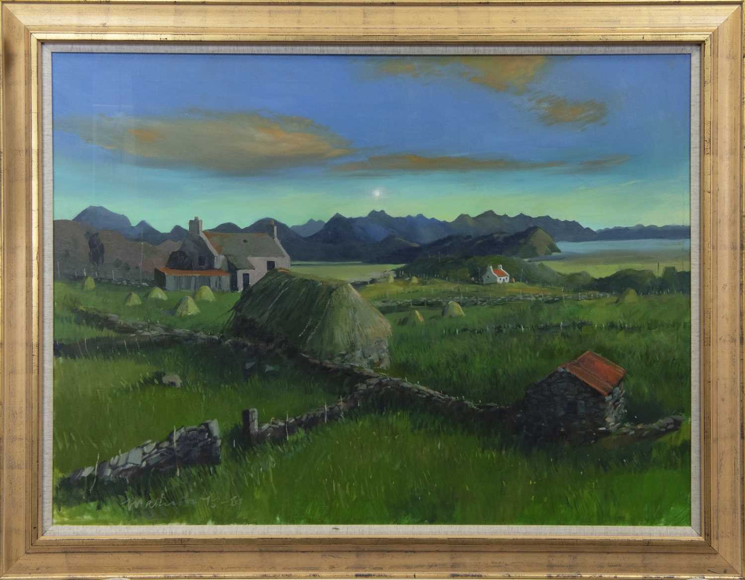 Lot 562 - COTTAGES AT LOCH EWE, AN OIL BY JOHN MATHISON