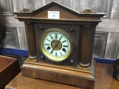 Lot 223 - A VICTORIAN STAINED WOOD MANTEL CLOCK