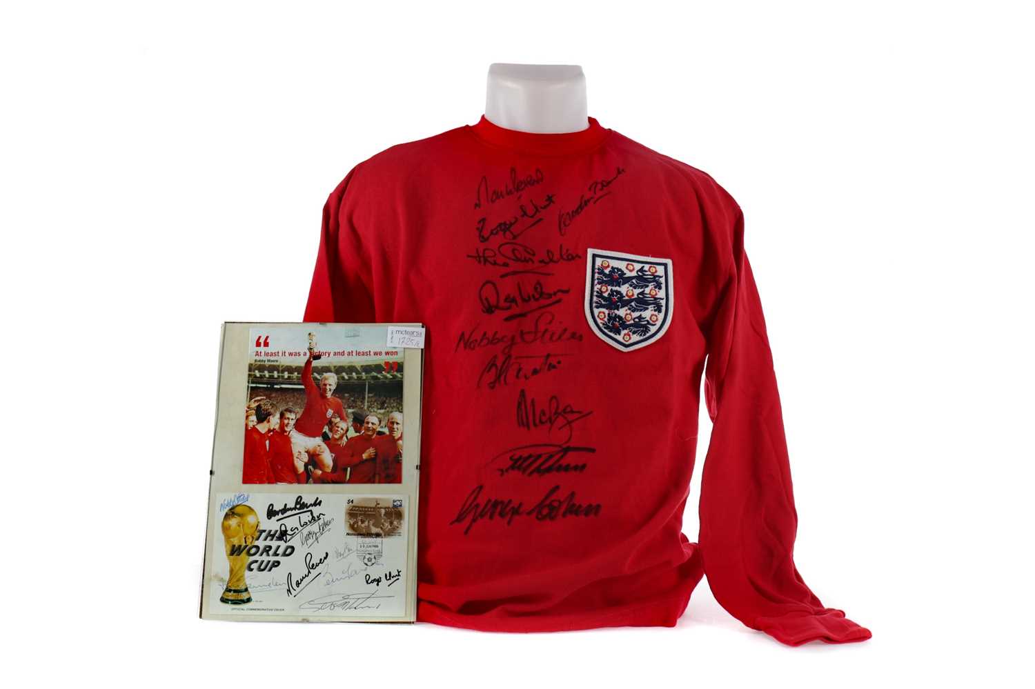 Lot 1725 - AN ENGLAND INTERNATIONAL JERSEY AND FIRST DAY COVER SIGNED BY THE 1966 WORLD CUP WINNING TEAM