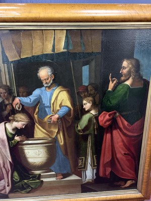 Lot 99 - A 19TH CENTURY, OLD MASTER BAPTISM SCENE